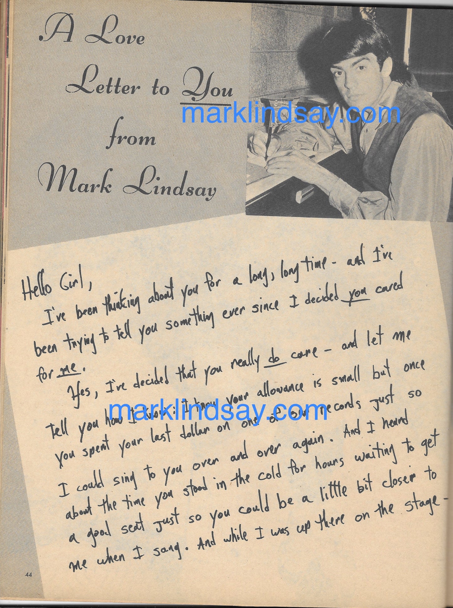 February 1967 16 Magazine - Personally Autographed to YOU by Mark Lindsay