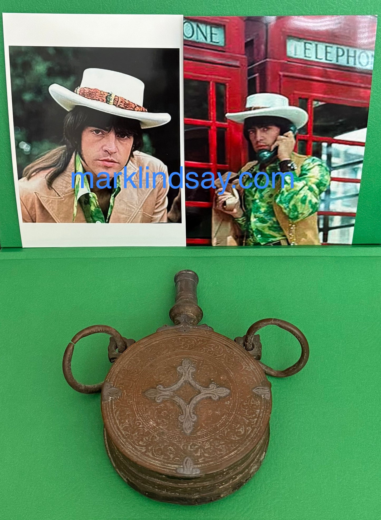 19th C North African Black Gunpowder Flask from '69 UK Trip - w/2 London Photos Personally Autographed to YOU by Mark Lindsay