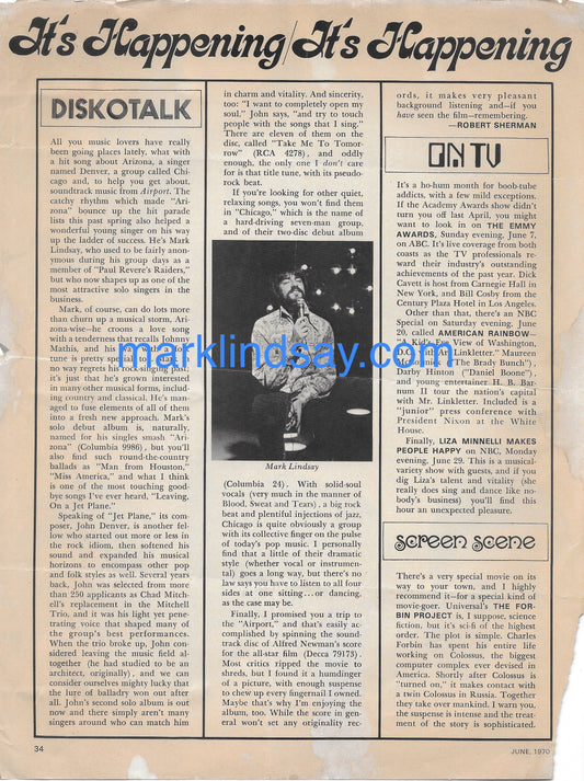 June 1970 American Girl/Arizona Review - Personally Autographed to YOU from Mark Lindsay