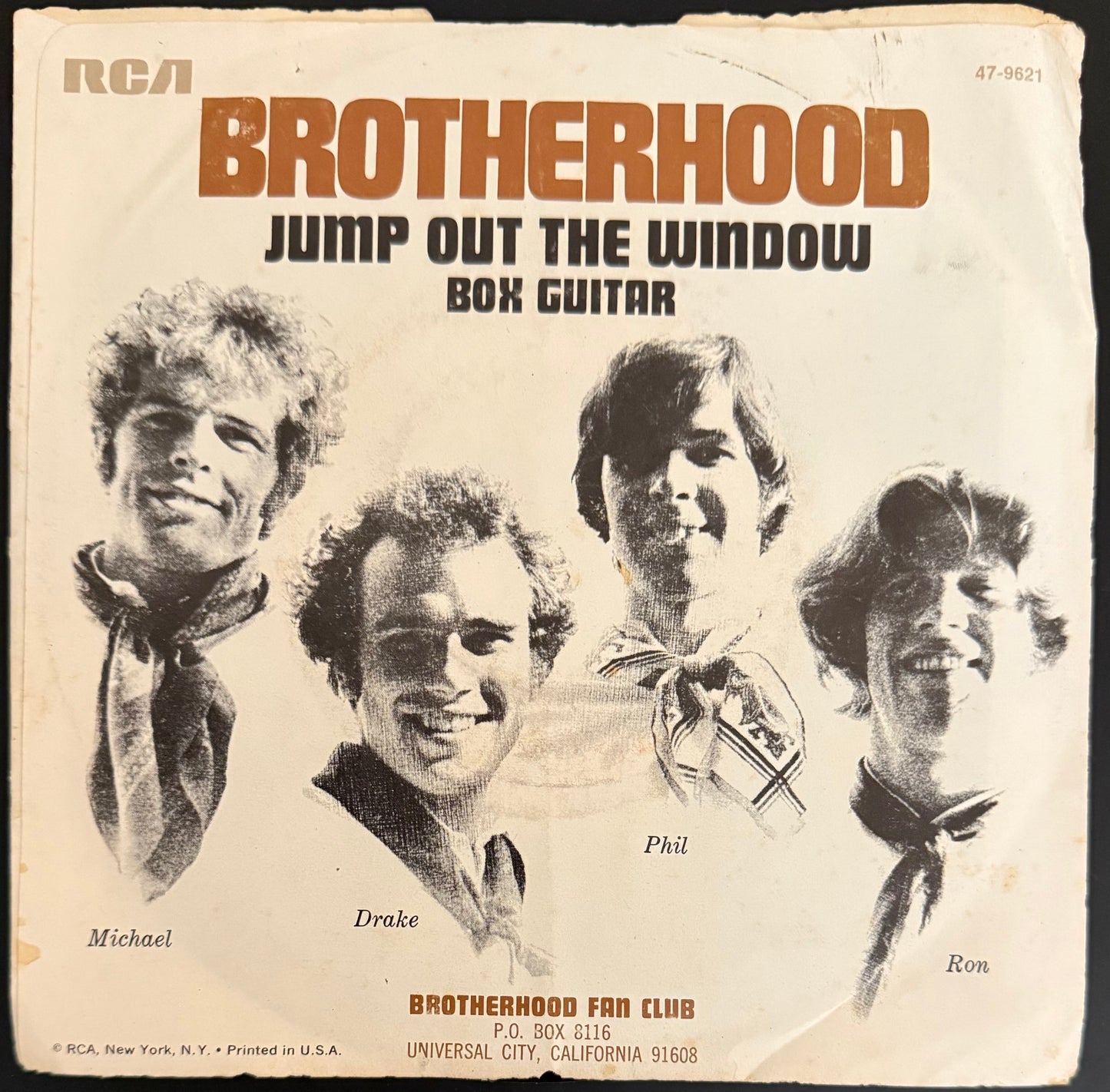 Brotherhood Picture Sleeve Box Guitar/Jump Out The Window Promo 45 + Card - Personally Autographed to YOU by Mark Lindsay