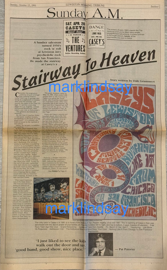 Lewiston Tribune Casey's Article/PRR - Personally Autographed to YOU from Mark Lindsay