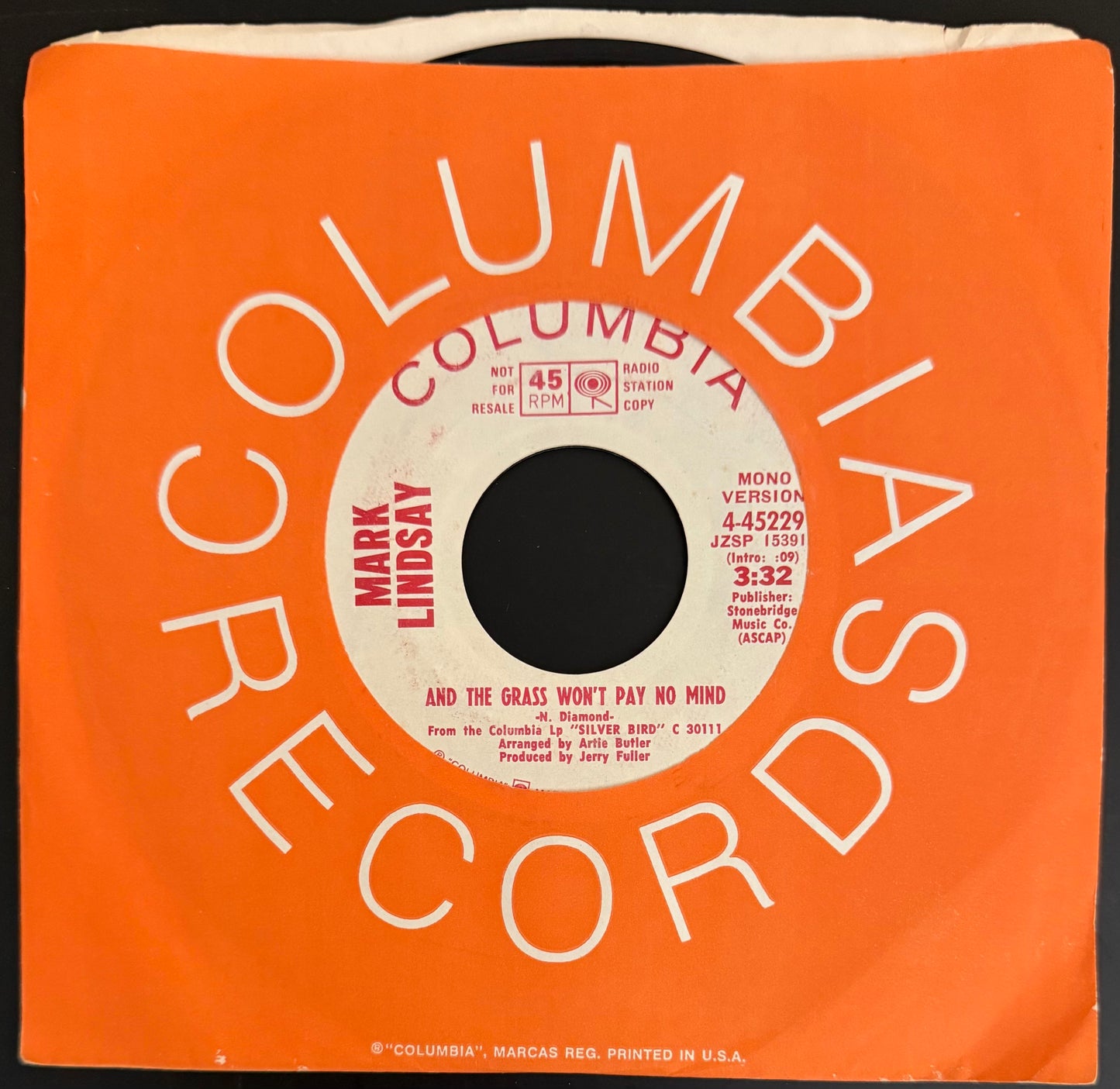 And The Grass Won't Pay No Mind 1969 Mint Radio Station Double-sided 45 - Mark Lindsay - Personally Autographed to YOU by Mark