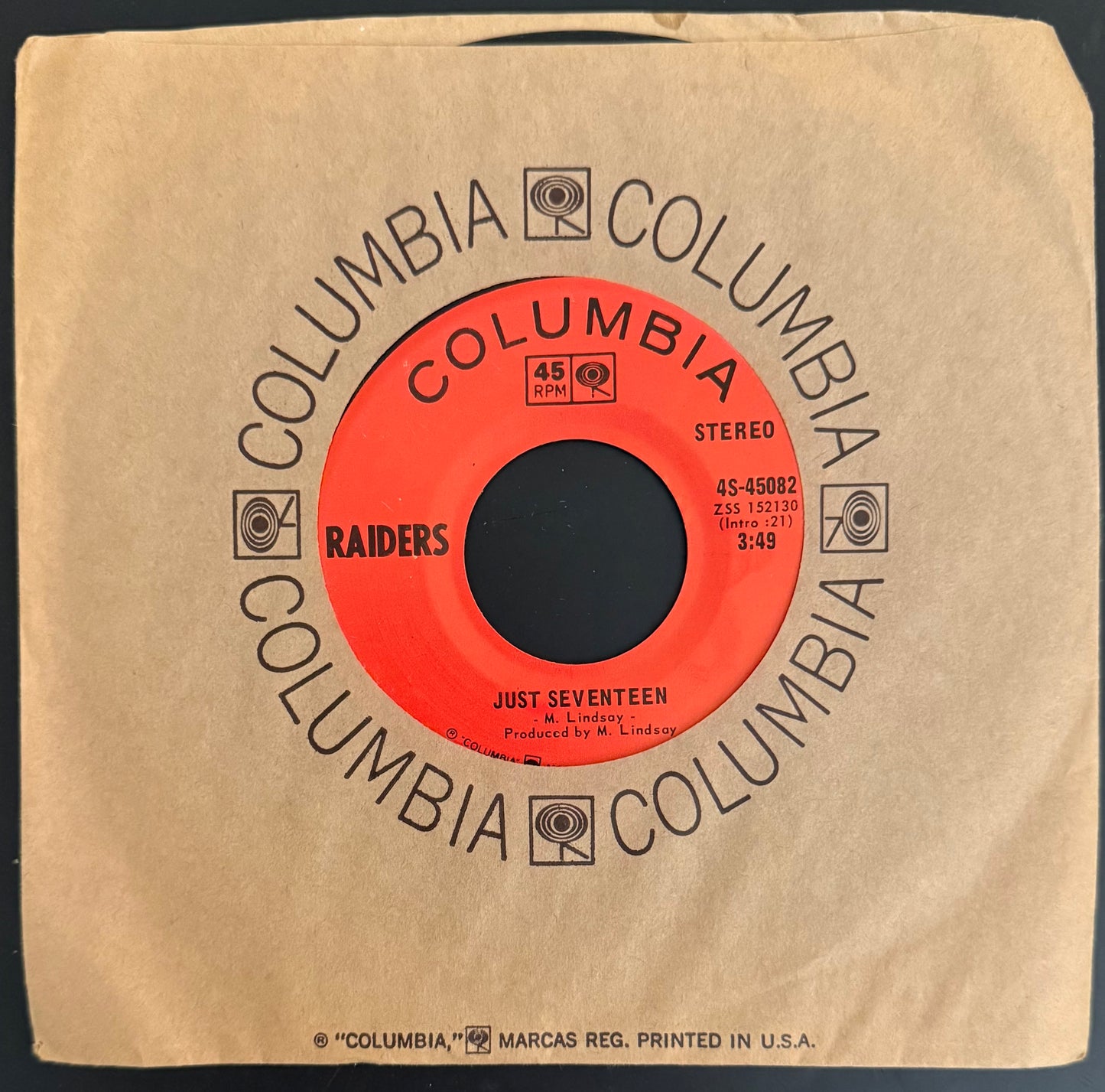 Just Seventeen/Sorceress With Blue Eyes 1970 Mint Demo 45 - Paul Revere & The Raiders - Personally Autographed to YOU by Mark Lindsay