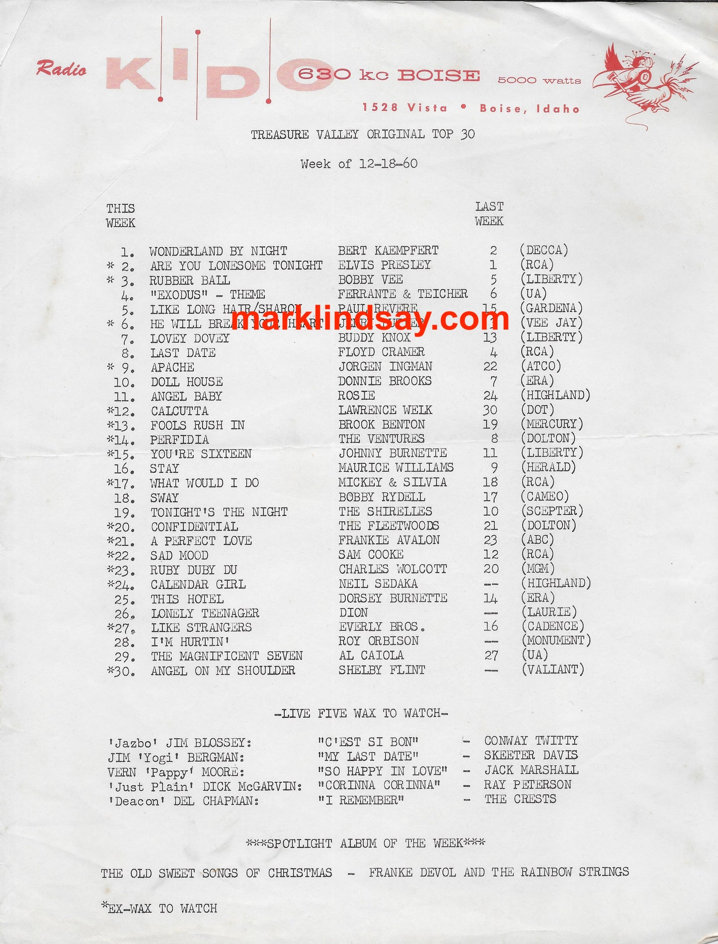 Original 1960 Boise KIDO Survey Like Long Hair 1 - Personally Autographed to YOU by Mark