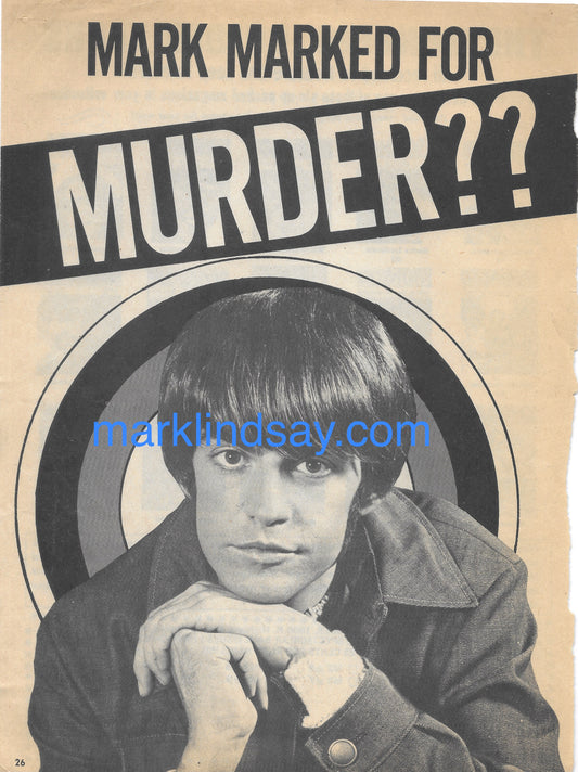 "Mark/Murder" Vintage Manson Article + Mark's Personal Correction - Tiger Beat - Personally Autographed to YOU by Mark Lindsay