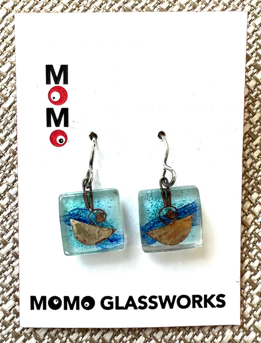 Artisan Blue/Gold Collage Earrings - w/Card Personally Autographed to YOU by Mark
