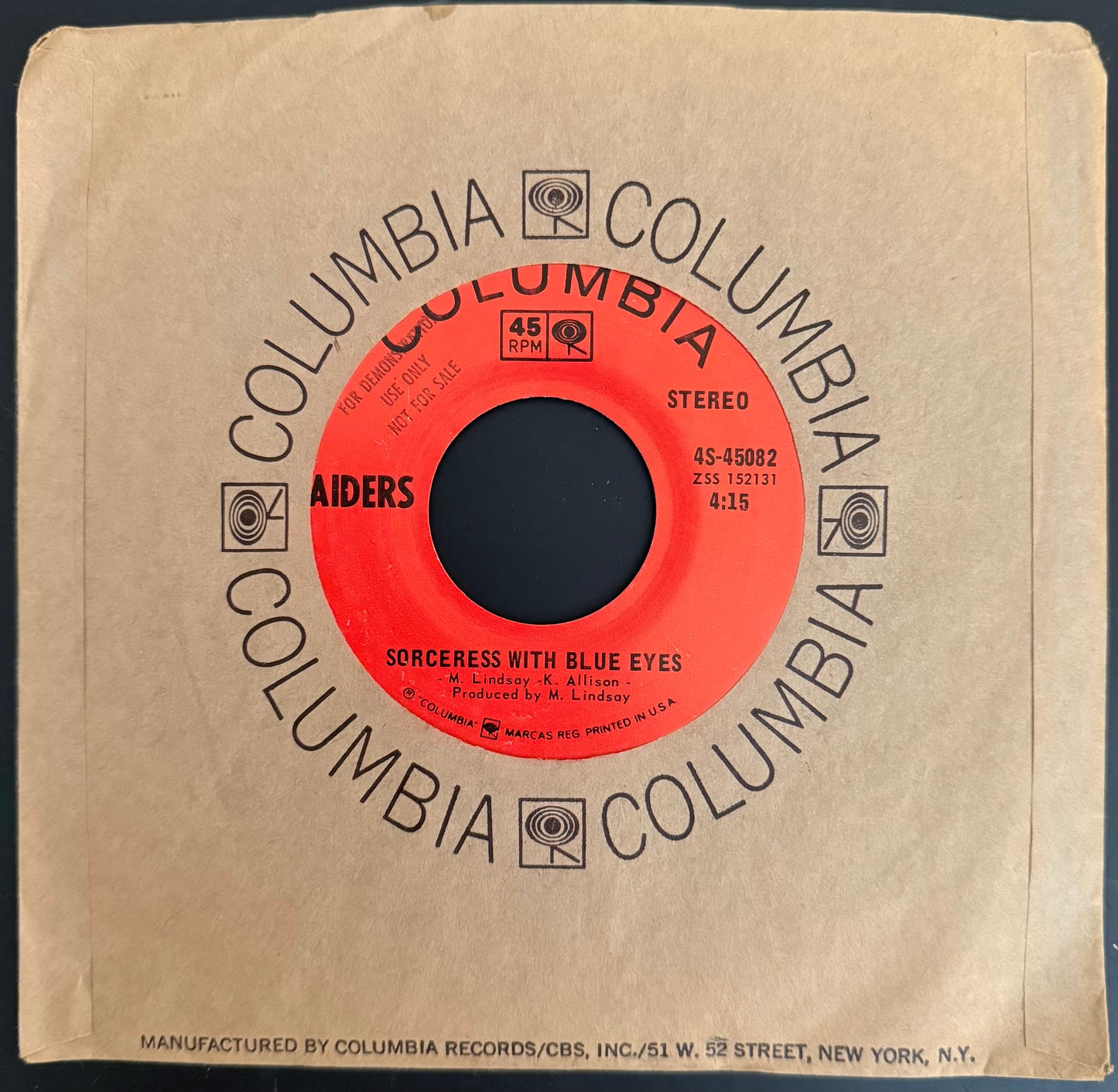 Just Seventeen/Sorceress With Blue Eyes 1970 Mint Demo 45 - Paul Revere & The Raiders - Personally Autographed to YOU by Mark Lindsay