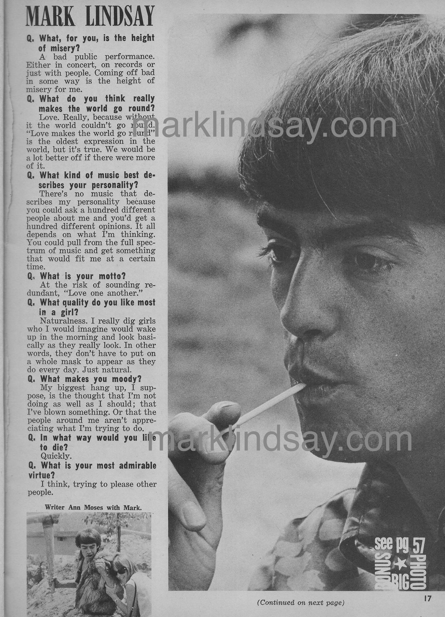 November 1966 Tiger Beat Magazine - Personally Autographed to YOU by Mark