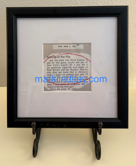 TIME Custom-Framed "Super-fab" Clip From Mark Lindsay's  Rock & Roll Cafe - Personally Autographed to YOU