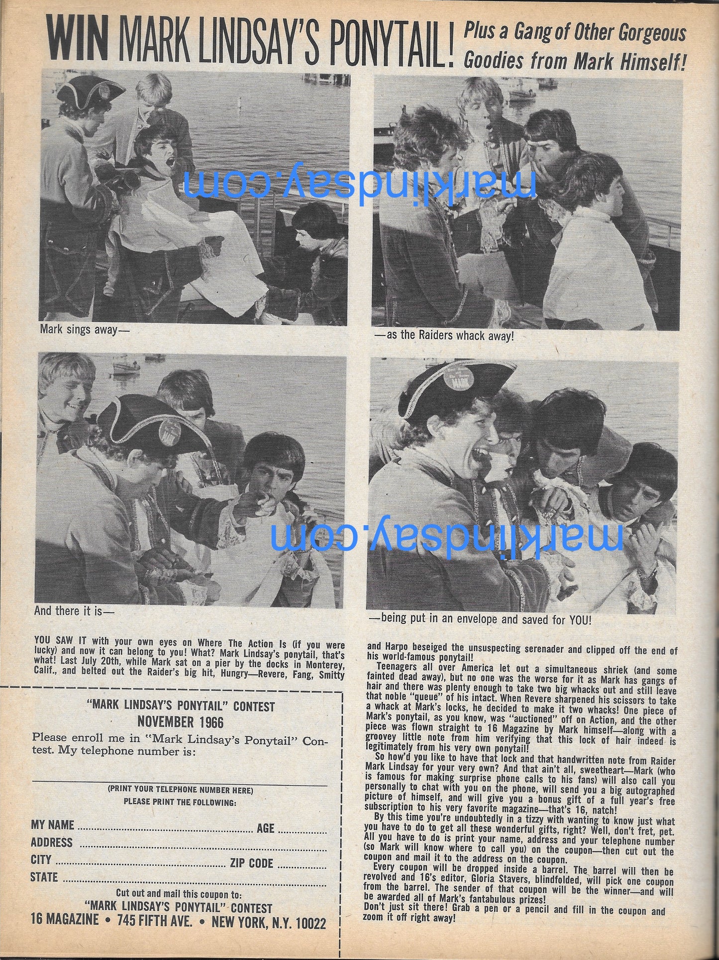 November 1966 16 Magazine -  Personally Autographed to YOU by Mark