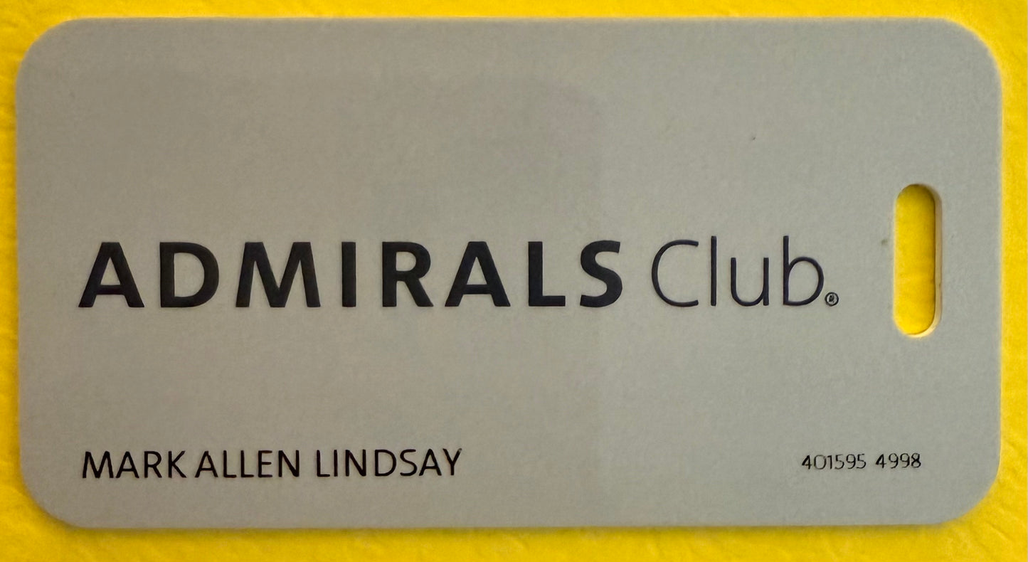 Mark LIndsay American Airlines Admirals Club Personalized Luggage Tag/1999 Receipt - Personally Autographed to YOU by Mark