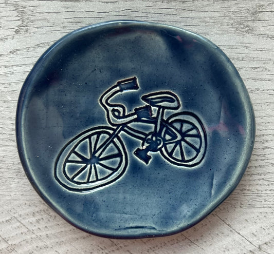 Artisan-Crafted Ceramic Bicycle Dish, Small, Navy - w/Card Personally Autographed to YOU by Mark