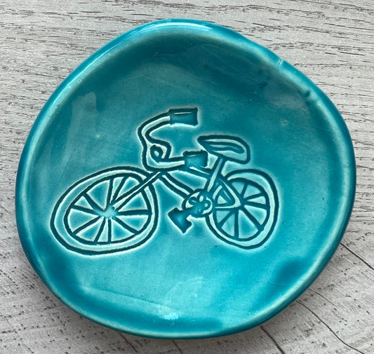 Artisan-Crafted Ceramic Bicycle Dish, Small, Turq - w/Card Personally Autographed to YOU by Mark
