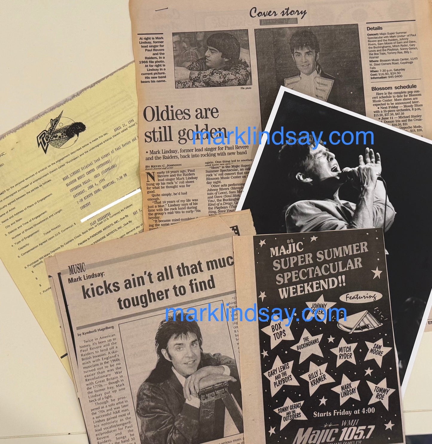 1994 Blossom Contract, Clippings, T-Shirt, Photo - Personally Autographed to YOU by Mark Lindsay