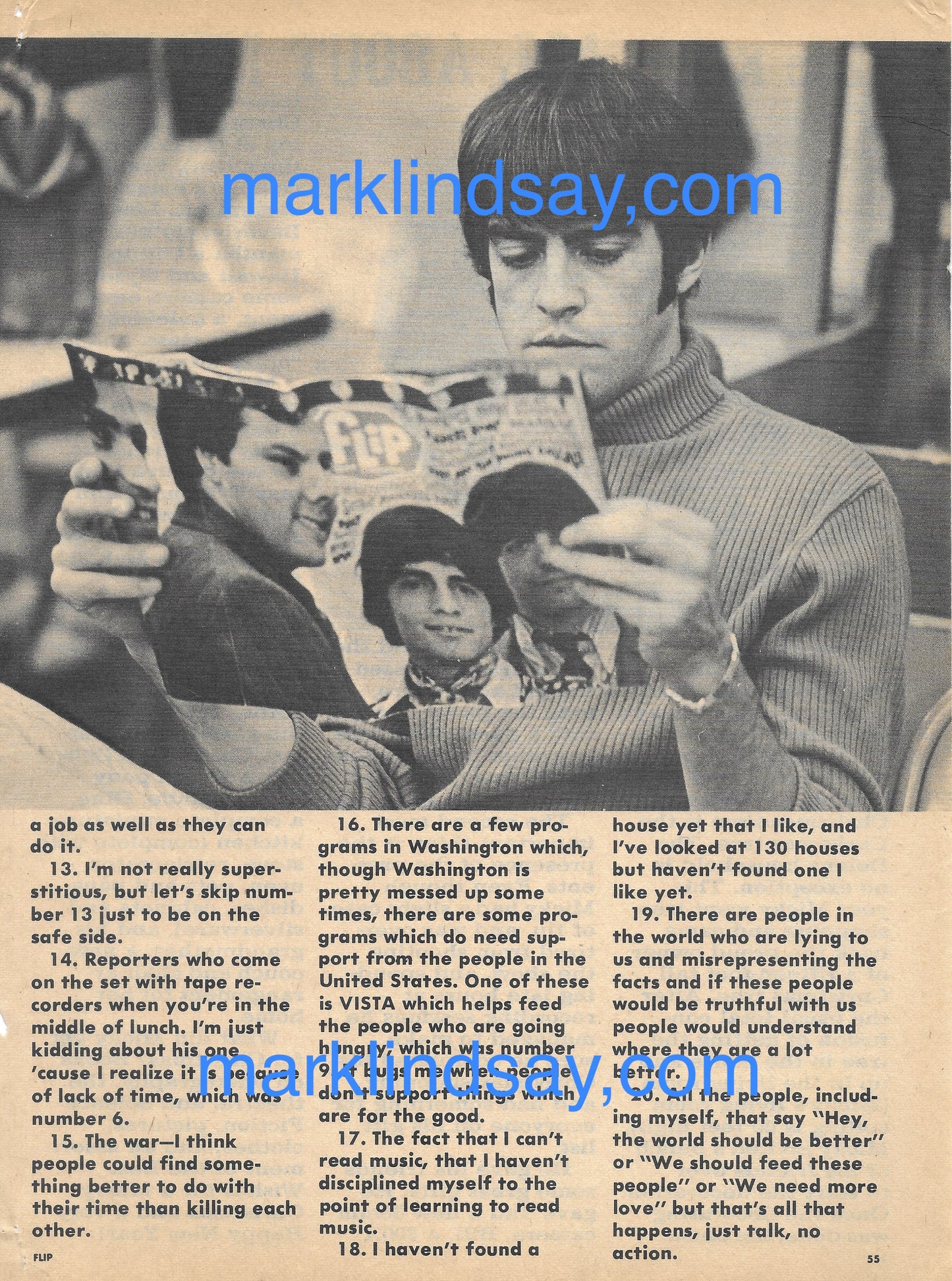 "20 Things" Vintage Article - Personally Autographed to YOU by Mark Lindsay