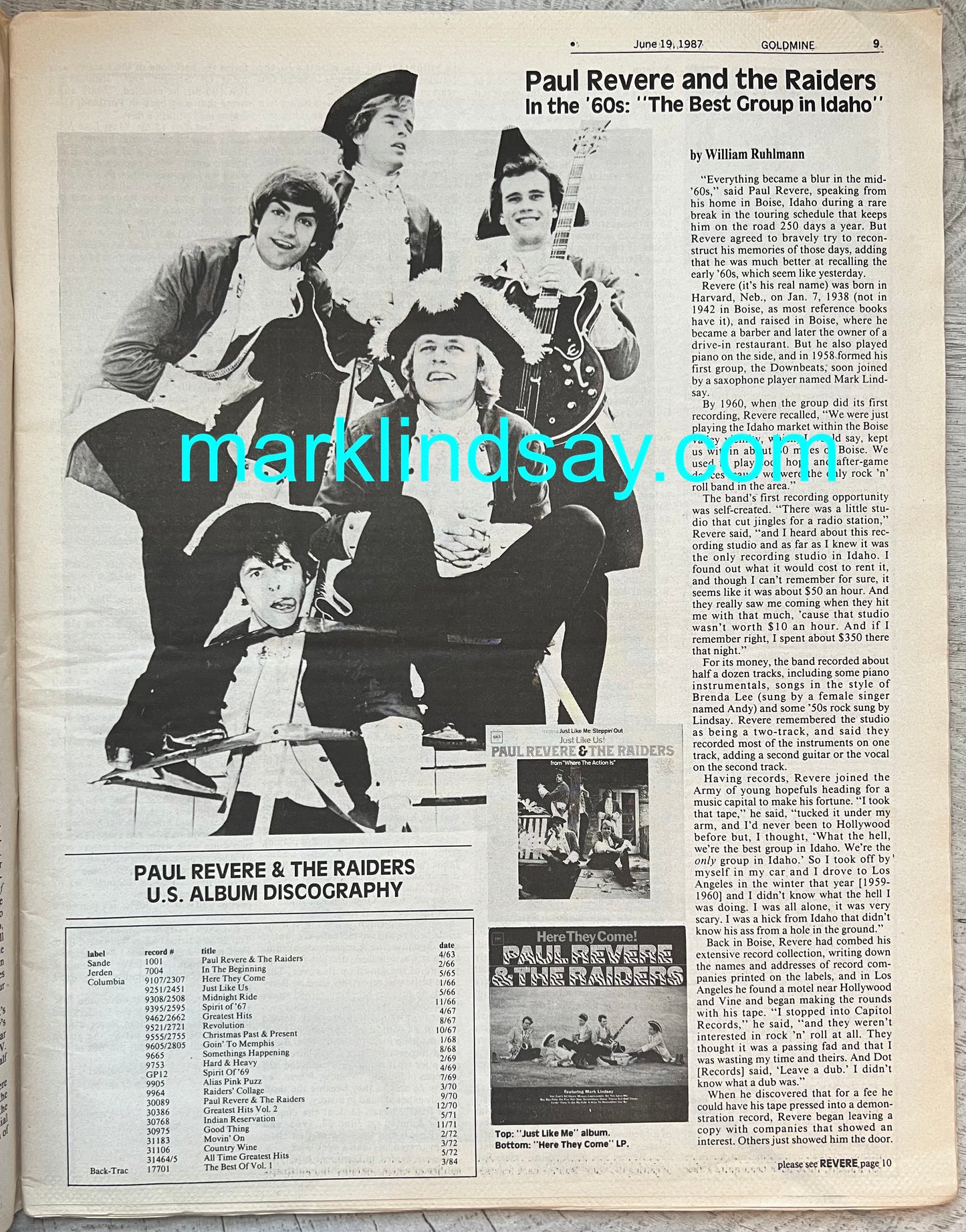 1987 Goldmine Magazine  /  3 Page Raiders Cover Article- Personally Autographed to YOU by Mark