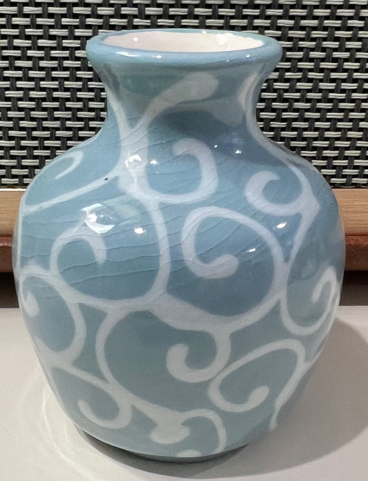 Artisan Handpainted Pottery Mini-Vase Blue Swirl - w/Card Personally Autographed to YOU by Mark Lindsay