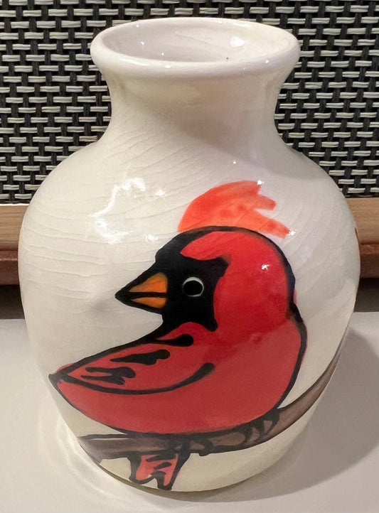 Artisan Handpainted Pottery Mini-Vase Cardinal - w/Card Personally Autographed to YOU by Mark Lindsay