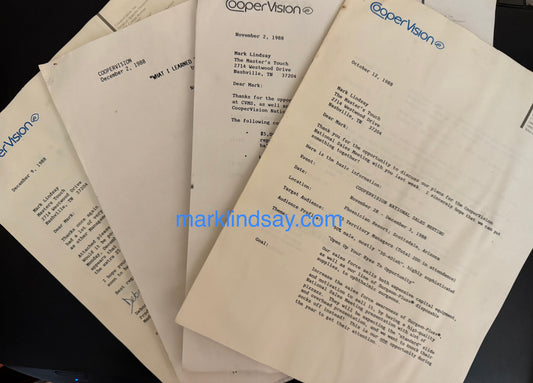 1988 Correspondence/Lyrics/Sheet Music CooperVision Sales Convention (with Future Wife Deb) - Personally Autographed to YOU by Mark Lindsay