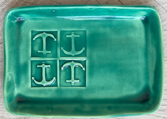 Artisan-Crafted Ceramic Anchor Tray, L, Turquoise-Green - w/Card Personally Autographed to YOU by Mark