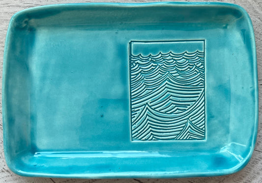 Artisan-Crafted Ceramic Wave Tray, L, Turquoise - w/Card Personally Autographed to YOU by Mark