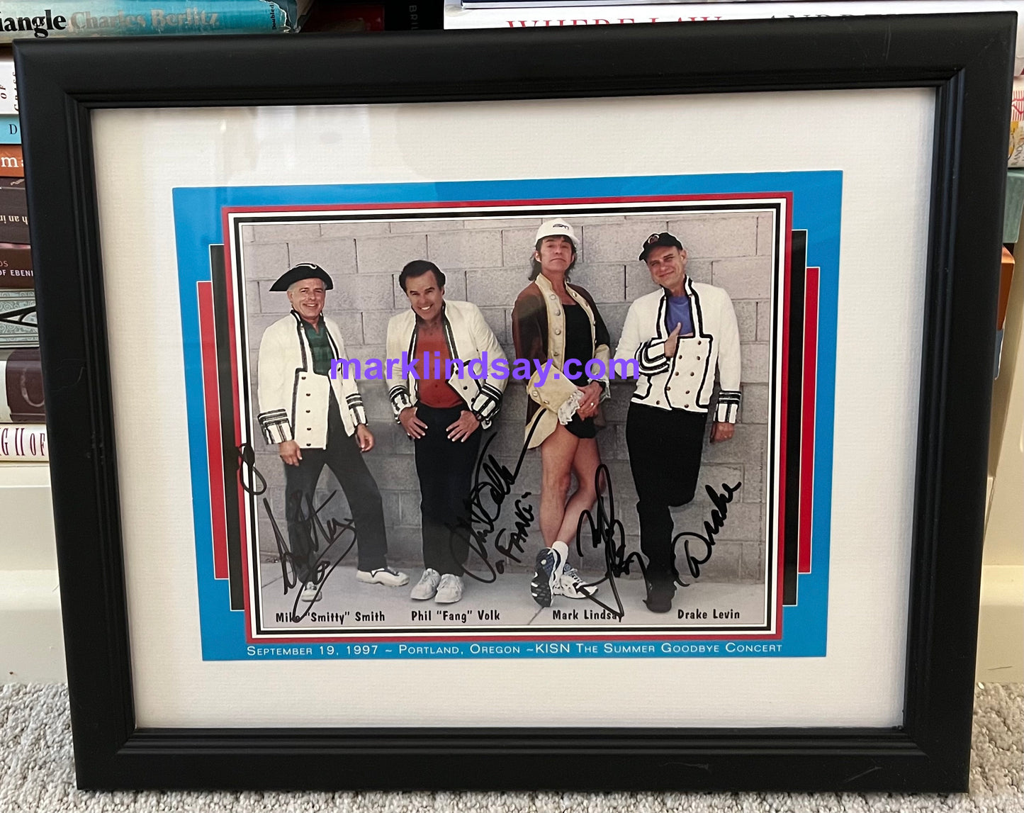 Custom Framed Reunion Photo SIGNED BY 4 RAIDERS From Mark Lindsay's Rock & Roll Cafe - Personally Autographed to YOU