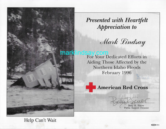 Mark Lindsay 1996 Red Cross Award- Personally Autographed to YOU by Mark