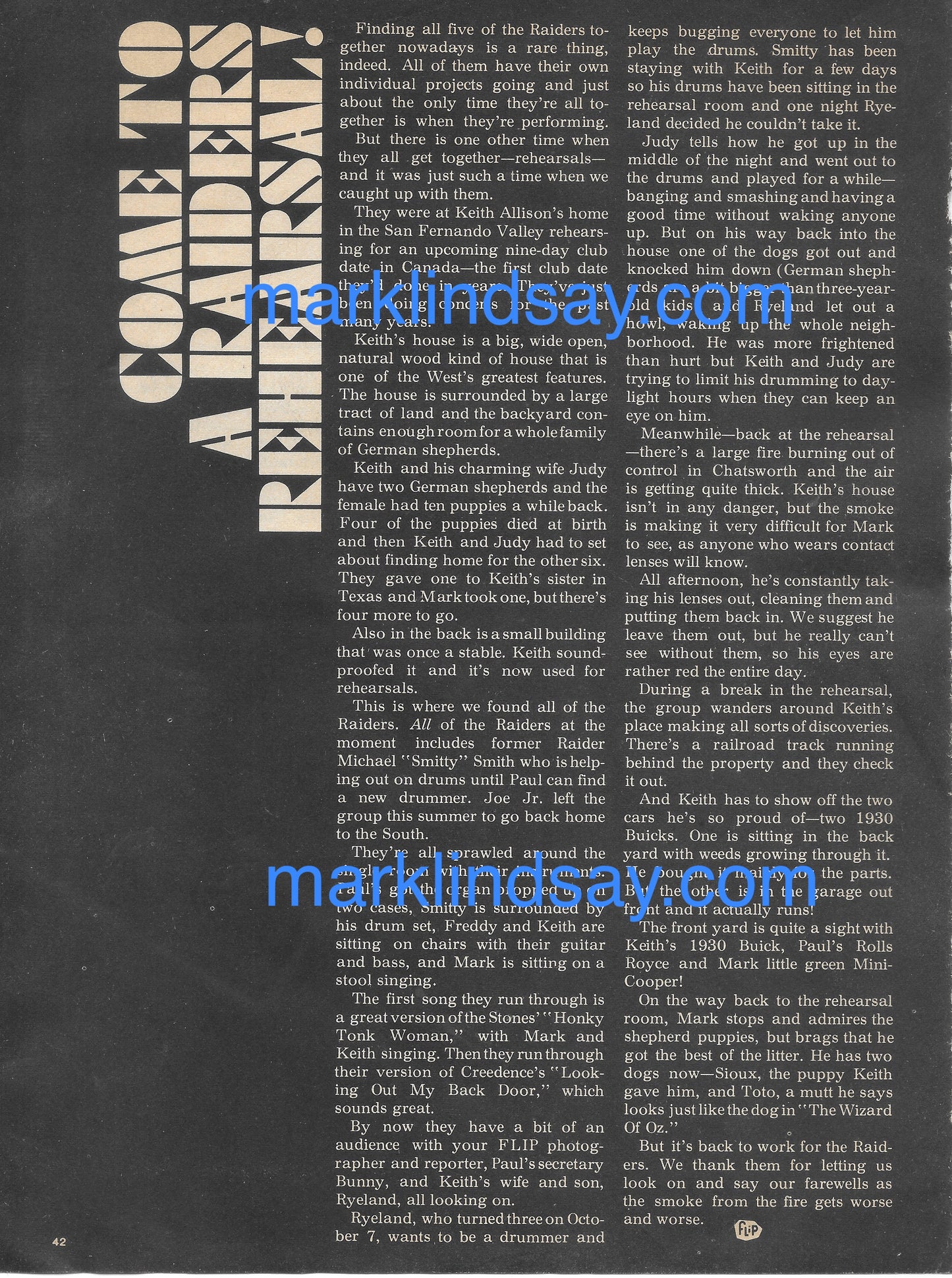 1971 Original Publicity Photo for 16 Magazine + Rehearsal FLIP Vintage Article - Personally Autographed to YOU by Mark Lindsay