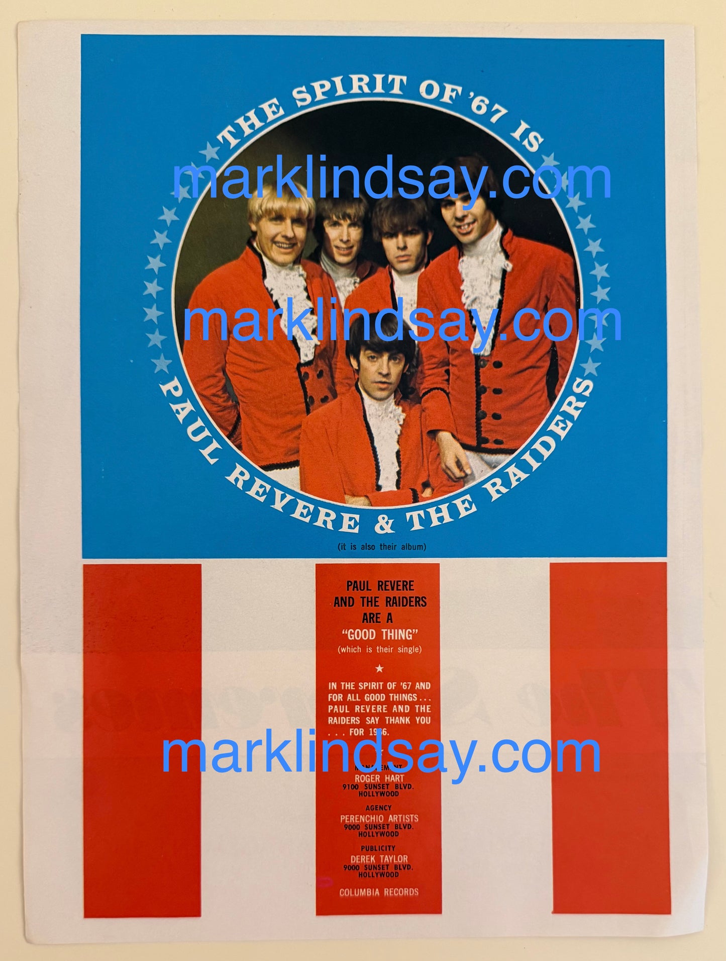 1966 Spirit of '67 Paul Revere & The Raiders Trade Ad - Personally Autographed to YOU by Mark Lindsay