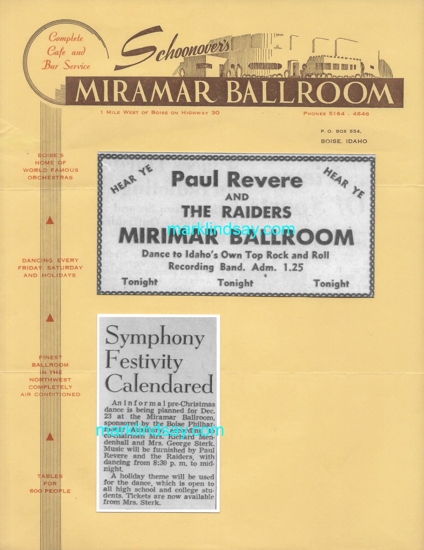 Miramar Ballroom Stationery Vintage 1962 + PRR Ads - Personally Autographed to YOU by Mark