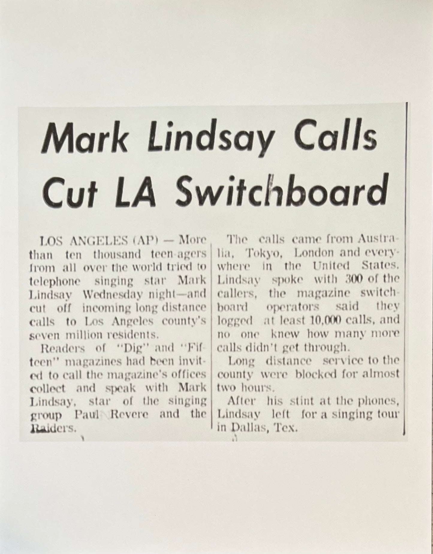 Mark Lindsay May 1988 Check - w/Photo and News Clipping Personally Autographed to YOU by Mark