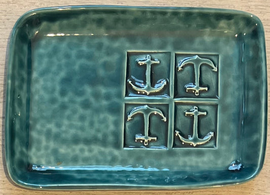Artisan-Crafted Ceramic Anchor Tray, L, Teal-Green - w/Card Personally Autographed to YOU by Mark