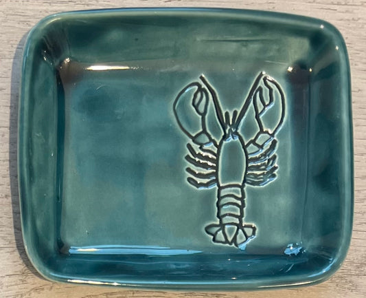 Artisan-Crafted Ceramic Lobster Tray, S, Teal-Green - w/Card Personally Autographed to YOU by Mark