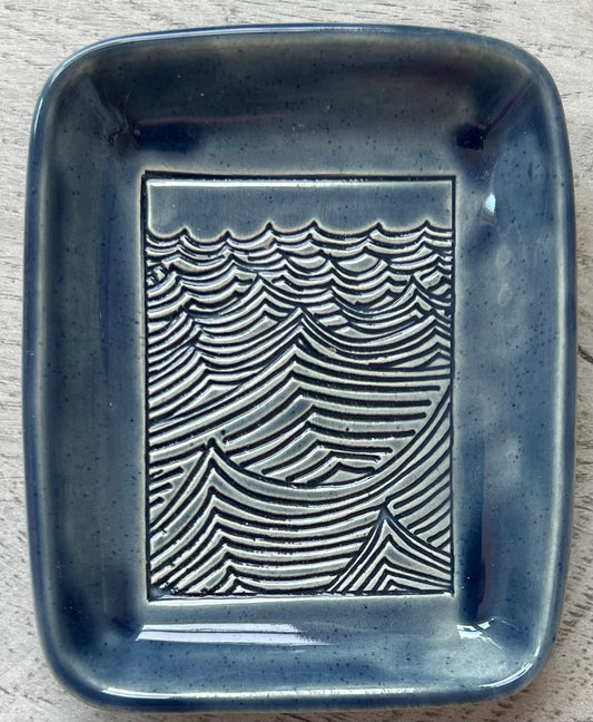 Artisan-Crafted Ceramic Wave Tray, S, Navy - w/Card Personally Autographed to YOU by Mark